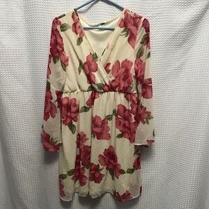 PinkBlush Cream V-Neck Dress